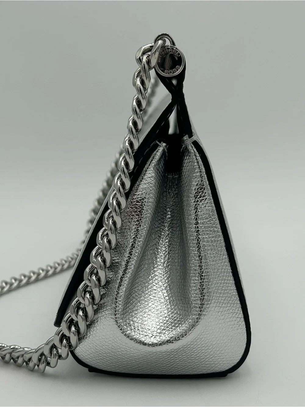 Michael Kors Carmine Silver Metallic Pebbled Leather Pochette